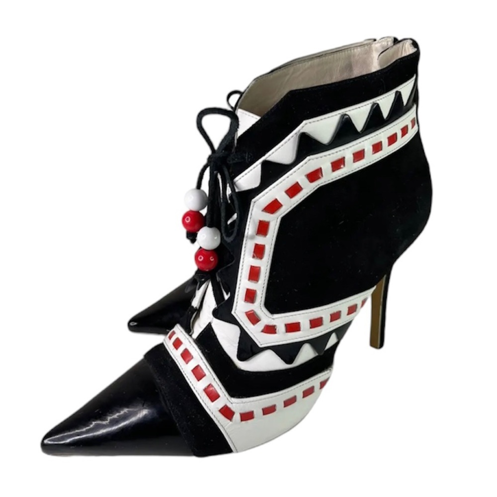 Sophia Webster Black/White/Red Riko Ankle Lace Up Boots sz 9.5 Women